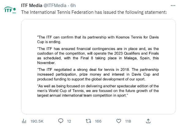 ITF与皮克投资集团结束合作 “网球世界杯”终落空？